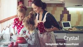 Presentation with cooking kids - PPT theme featuring holiday pie in the kitchen background and a gray colored foreground