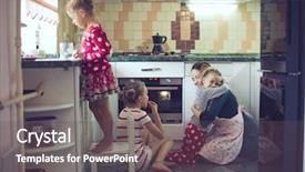  Presentation with cooking kids - Amazing PPT theme having holiday pie in the kitchen backdrop and a dark gray colored foreground