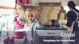  Presentation with cooking kids - PPT theme enhanced with holiday pie in the kitchen background and a tawny brown colored foreground