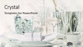  Presentation with two glasses of champagne - Theme consisting of holiday place setting with glasses background and a sky blue colored foreground