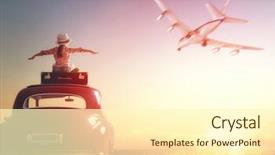  Presentation with vintage car - Beautiful presentation theme featuring holiday plane - toward adventure girl relaxing backdrop and a cream colored foreground