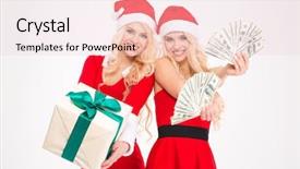  Presentation with joyful - Amazing PPT theme having holiday presents - attractive joyful blonde sisters twins backdrop and a lemonade colored foreground
