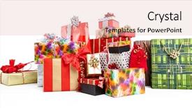  Presentation with gifts - PPT theme with holiday presents - pile of christmas gifts background and a lemonade colored foreground
