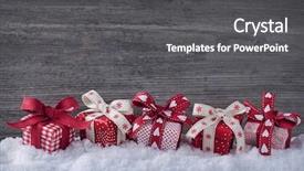  Presentation with an open gift box - Colorful PPT theme enhanced with holiday presents - red gift boxes on snow backdrop and a  colored foreground
