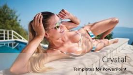  Presentation with swimming pool - Colorful slides enhanced with holiday-resort-in-croatia-young backdrop and a soft green colored foreground