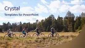  Presentation with biking - PPT theme enhanced with holiday safety - family mountain biking in countryside background and a sky blue colored foreground