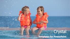  Presentation with resort - PPT theme enhanced with holiday safety - two little girls in life-jackets background and a teal colored foreground