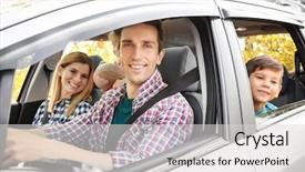  Presentation with safety - PPT theme having holiday safety - young couple with their little background and a light gray colored foreground