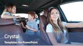  Presentation with self driving car - Cool new slides with holiday safety - young mother driving a car backdrop and a ocean colored foreground