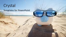  Presentation with piggy bank - PPT layouts consisting of holiday savings piggy bank background and a light blue colored foreground