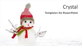  Presentation with christmas red - Audience pleasing slide set consisting of holiday season - christmas snowman with red scarf backdrop and a  colored foreground