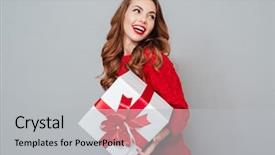  Presentation with happy holiday - PPT layouts consisting of holiday season - happy pretty young woman holding background and a light gray colored foreground