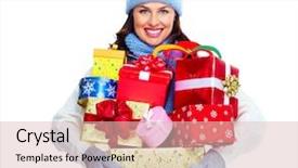  Presentation with gifs christmas - Beautiful PPT layouts featuring holiday shopping - beautiful christmas girl with gifts backdrop and a lemonade colored foreground