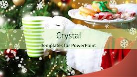  Presentation with cookies - PPT theme consisting of holiday snoflakes - santa holding mug and plate background and a  colored foreground