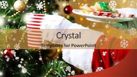  Presentation with santa claus holding scroll paper - Colorful presentation design enhanced with holiday snoflakes - santa holding mug and plate backdrop and a  colored foreground