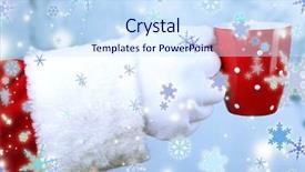  Presentation with santa claus holding scroll paper - PPT layouts with holiday snoflakes - santa holding mug in his background and a  colored foreground