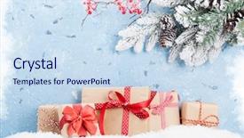  Presentation with snow tree - Presentation theme with holiday snowflakes - christmas background with gift boxes background and a sky blue colored foreground