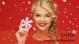  Presentation with red - Colorful presentation theme enhanced with holiday snowflakes - picture of lovely woman backdrop and a red colored foreground