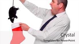  Presentation with holiday stress - Amazing PPT theme having holiday stress - amazed businessman with unusual christmas backdrop and a white colored foreground