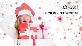  Presentation with blonde holding magnifying glass - Slide deck having holiday stress - festive blonde holding pile background and a sky blue colored foreground