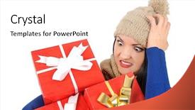  Presentation with sportswoman boxing woman - PPT theme with holiday stress - isolated young casual woman background and a white colored foreground