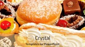  Presentation with cakes cupcake - Colorful presentation theme enhanced with holiday stress - many cakes eclair and donat backdrop and a  colored foreground