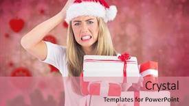  Presentation with sexy santa woman red - Slides enhanced with holiday stress - portrait of frustrated woman background and a coral colored foreground