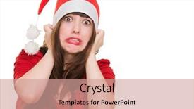  Presentation with holiday stress - Beautiful slides featuring holiday stress - scared woman wearing a christmas backdrop and a coral colored foreground