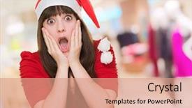  Presentation with hat - Slides enhanced with holiday stress - scared woman wearing a christmas background and a coral colored foreground