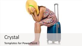  Presentation with angel in white - Presentation theme enhanced with holiday stress - woman with suitcase isolated background and a white colored foreground