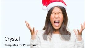  Presentation with holiday stress - PPT layouts having holiday stress - young asian woman wearing christmas background and a cool aqua colored foreground