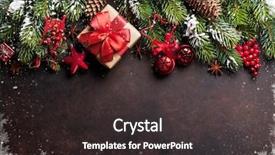  Presentation with snow tree - Theme featuring holiday table - christmas stone background with snow background and a dark gray colored foreground