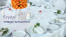  Presentation with card holiday flowers abstract - PPT theme with holiday-table-setting-decorated background and a sky blue colored foreground