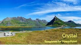  Presentation with caravan - Colorful slide deck enhanced with holiday trip in motorhome car backdrop and a tawny brown colored foreground