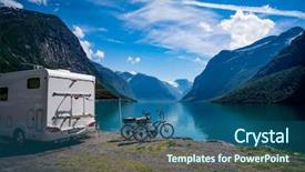  Presentation with beautiful nature - Colorful slide deck enhanced with holiday trip in motorhome car backdrop and a ocean colored foreground