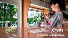  Presentation with camping - Beautiful PPT theme featuring holiday trip in motorhome car backdrop and a coral colored foreground