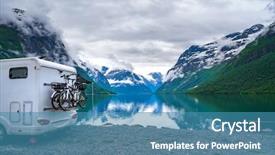  Presentation with beautiful nature - Theme with holiday trip in motorhome car background and a teal colored foreground
