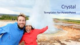  Presentation with happy holiday - Beautiful presentation design featuring holiday vacation sightseeing icelandic nature backdrop and a sky blue colored foreground