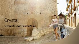  Presentation with holiday - Theme with holiday walking with guidebook ibiza background and a coral colored foreground