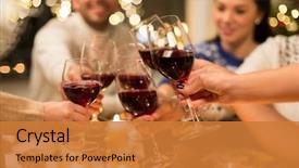  Presentation with christmas dinner - Beautiful slide deck featuring holidays and celebration concept - close backdrop and a gold colored foreground