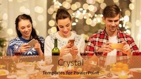  Presentation with christmas food - Cool new PPT layouts with holidays and celebration concept - happy friends having christmas dinner at home and photographing food by smartphone backdrop and a gold colored foreground