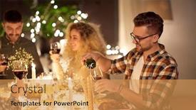  Presentation with dinner party - Colorful presentation design enhanced with holidays-and-celebration-concept-happy backdrop and a yellow colored foreground