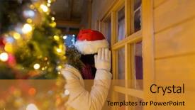  Presentation with house window - Amazing theme having holidays and decoration concept - woman backdrop and a  colored foreground
