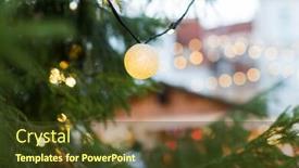  Presentation with christmas holidays - Cool new theme with holidays and decoration concept - close up of christmas tree garland bulb outdoors backdrop and a tawny brown colored foreground