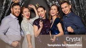  Presentation with happy holidays - PPT theme having holidays-and-people-concept-happy background and a coral colored foreground