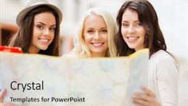  Presentation with city map - Theme featuring girls looking into tourist map background and a light gray colored foreground