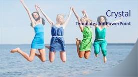  Presentation with holidays - PPT theme featuring holidays and vacation - girls jump background and a  colored foreground