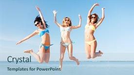  Presentation with holidays - Theme consisting of holidays and vacation - girls jump background and a light blue colored foreground