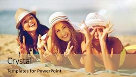  Presentation with holidays - Slide set consisting of holidays and vacation - girls sunbathing background and a yellow colored foreground