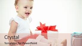  Presentation with new baby girl - PPT theme consisting of holidays baby girl with presents christmas birthday new year x-mas concept - happy child girl with gift boxes toned background and a lemonade colored foreground